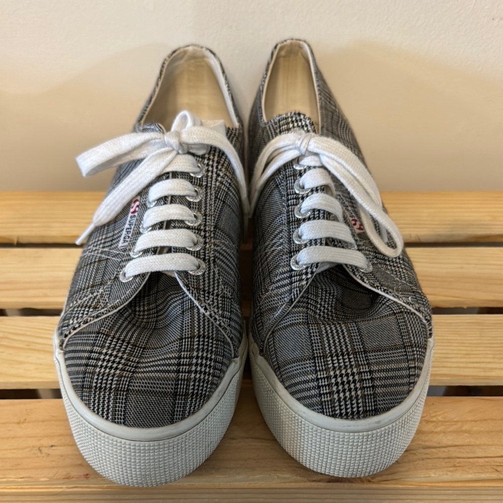 Superga British Black Plaid Platform